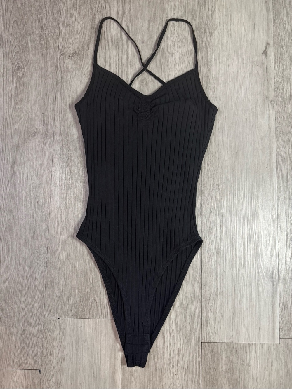 Zara Women's Solid Black Spaghetti Straps Ribbed One Piece Bodysuit Small